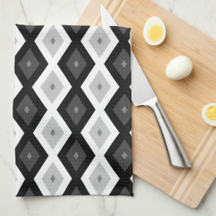 Black, white and grey diamond pattern kitchen towel
