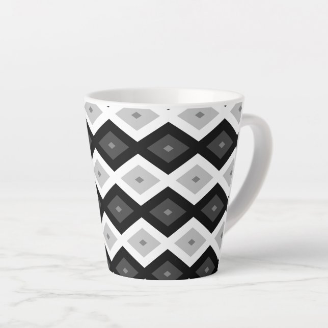 Black, white and grey diamond pattern latte mug (Right Angle)