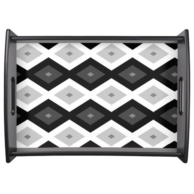 Black, white and grey diamond pattern serving tray (Front)