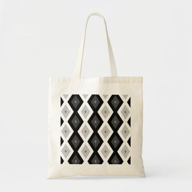 Black, white and grey diamond pattern tote bag (Front)