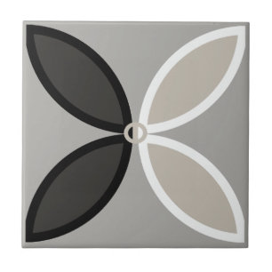 Black white and grey four flower petals ceramic tile