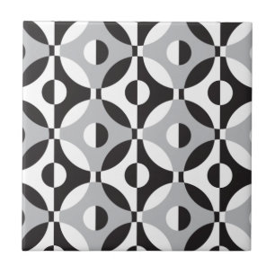 Black, white and grey geometric circles tile
