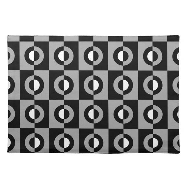 Black, White and Grey Geometric Pattern Cloth Placemat (Front)