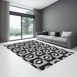 Black, White and Grey Geometric Pattern Rug