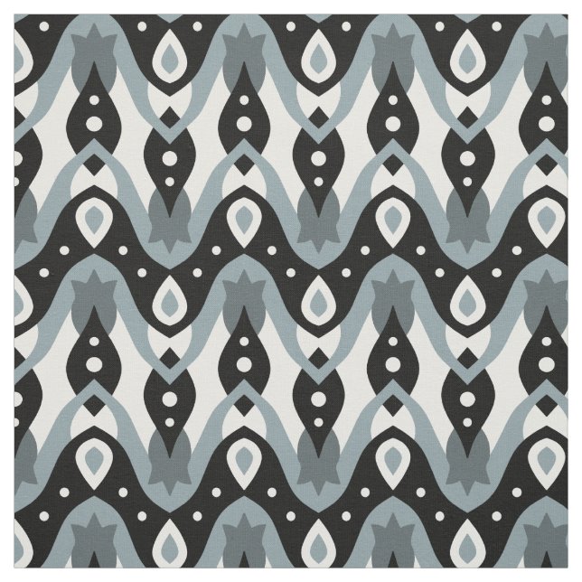 Black, White and Grey Monochrome Geometric Pattern Fabric