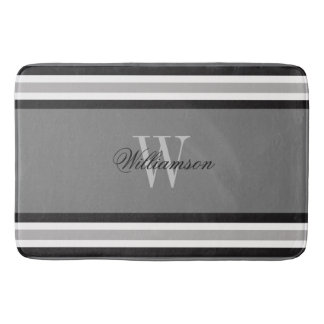 Black White and Grey Striped Monogrammed    Bath Mat