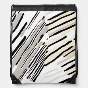 Black, white and Grey stripes geometric pattern Drawstring Bag