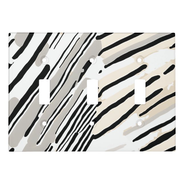 Black, white and Grey stripes geometric pattern Light Switch Cover (Front)