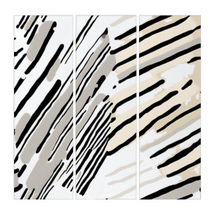 Black, white and Grey stripes geometric pattern Triptych