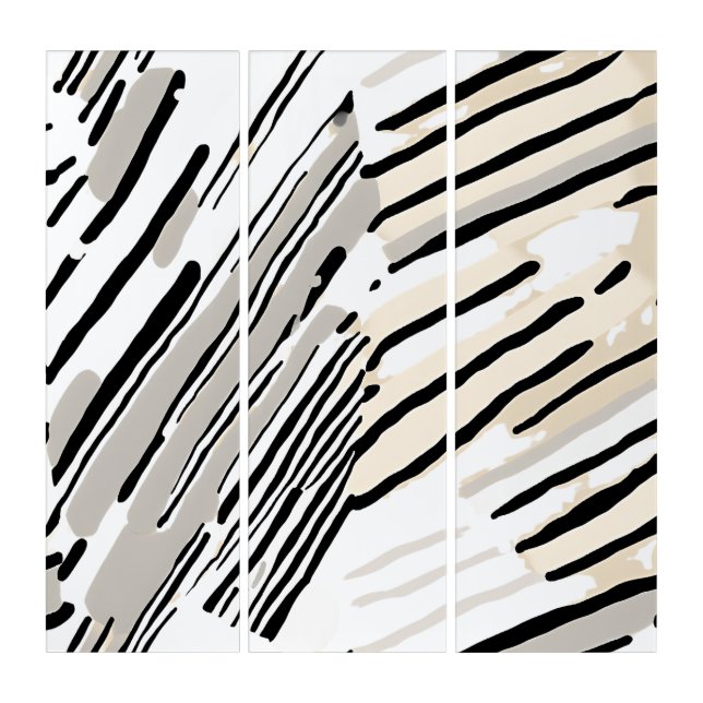 Black, white and Grey stripes geometric pattern Triptych (Front)