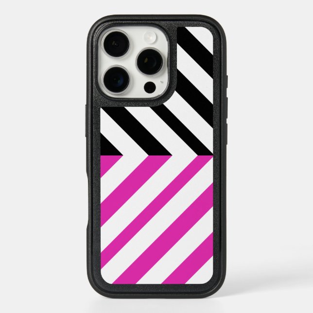 Black, White and Hot Pink Classic Chevron Pattern Otterbox iPhone Case (Back)