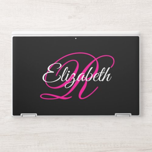 Black White and Hot Pink Fancy Monogram HP Laptop Skin