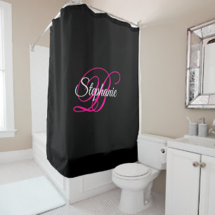 Black White and Hot Pink Fancy Monogram Shower Curtain