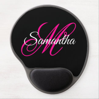 Black White and Hot Pink Fancy Script Monogram Gel Mouse Pad