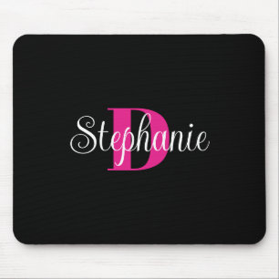 Black White and Hot Pink Girly Modern Monogram Mouse Pad