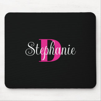 Black White and Hot Pink Girly Modern Monogram Mouse Pad