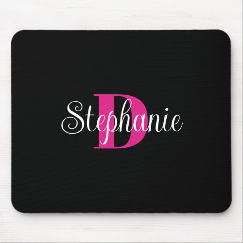 Black White and Hot Pink Girly Modern Monogram Mouse Pad