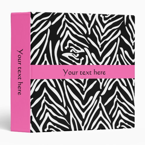 Black White and Hot Pink Zebra Print Binder