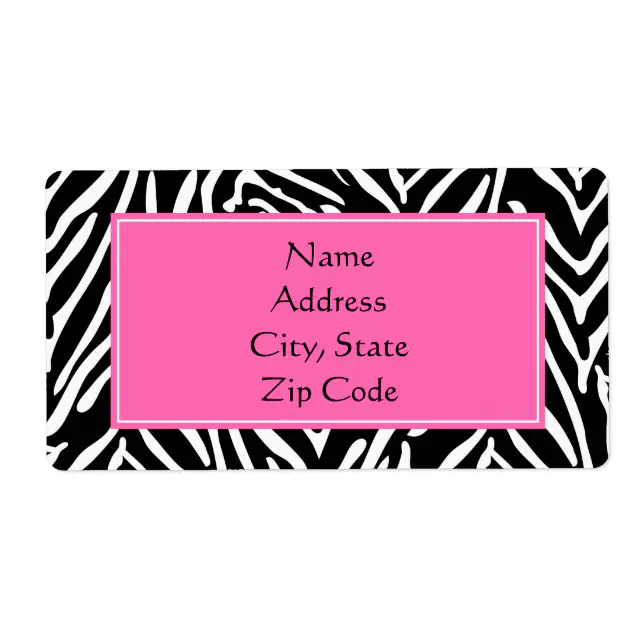 Black, White and Hot Pink Zebra Print Label Zazzle