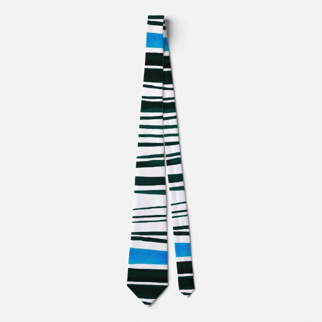 Black, white and mediterranean blue stripes neck tie (Front)