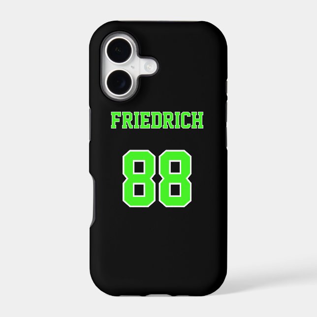 Black White and Neon Green Jersey Name Number Case-Mate iPhone Case (Back)