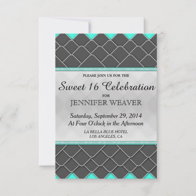 Black, White, and Neon Teal Modern Elegant Pattern Invitation (Front)