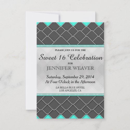 Black White and Neon Teal Modern Elegant Pattern Invitation