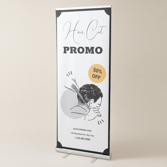 Black White and Orange Clean Hair Cut Vertical  Retractable Banner (3/4)
