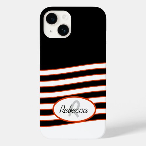 Black white and orange personalized waves Case_Mate iPhone 14 case