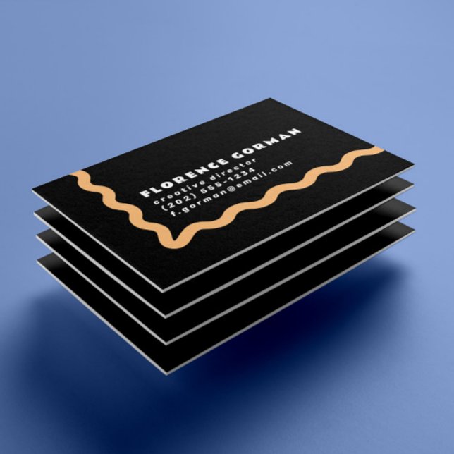 Black White and Pastel Orange Wavy Frame Business Card (Creator Uploaded)