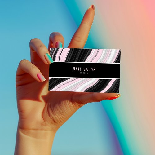 Black white and pink agate effect business card