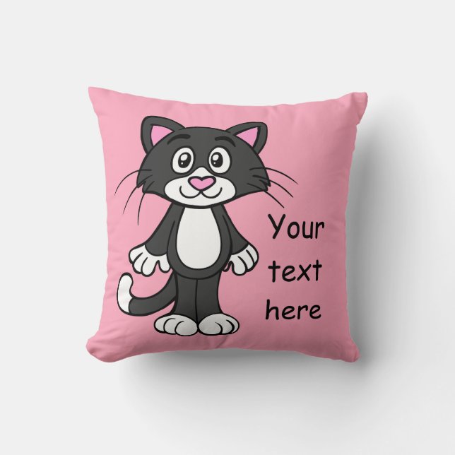 Black, White and Pink Cat Pillow (Front)