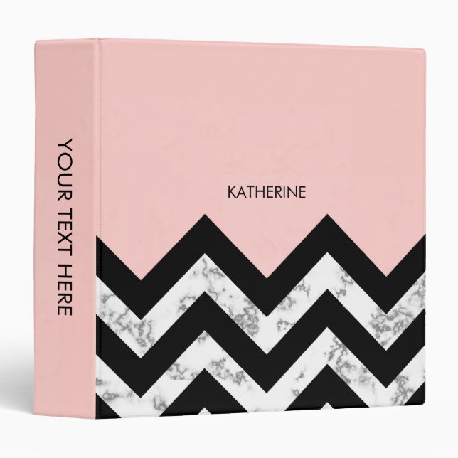 Black White and Pink Chevrons 3 Ring Binder (Front/Spine)