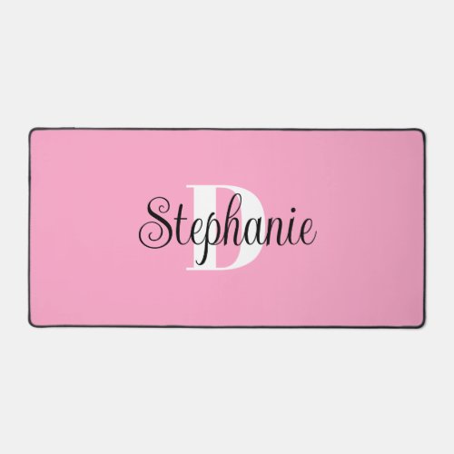 Black White and Pink Cute Modern Monogram Desk Mat