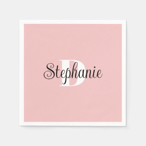 Black White and Pink Cute Modern Monogram Napkins