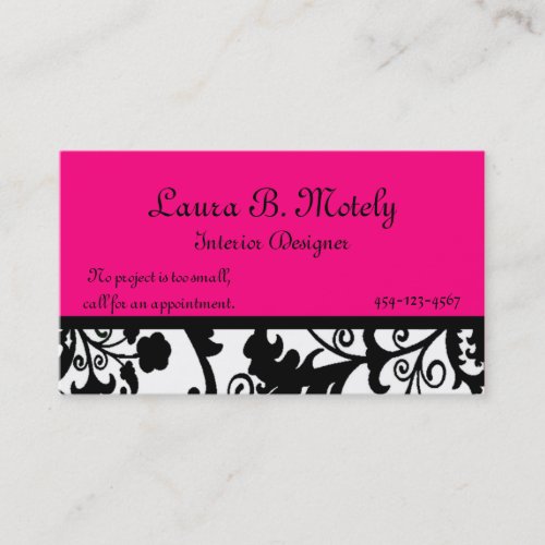 Black, White, and Pink Damask Business Card