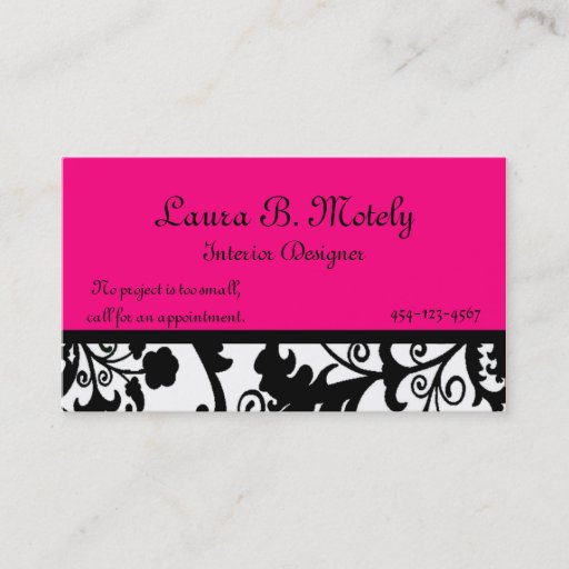 Customizable Black, White, and Pink Damask Business Card