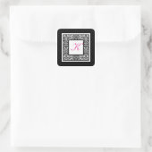Black, White, and Pink Damask Monogram Sticker (Bag)