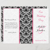 Black, White, and Pink Damask Wedding Program (Front/Back)