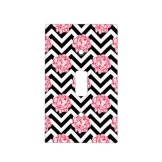 Black white and pink floral light switch cover