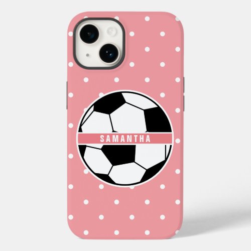 Black White and Pink Girly Sporty Soccer Monogram  Case_Mate iPhone 14 Case