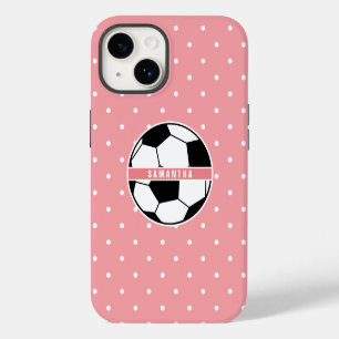 Black White and Pink Girly Sporty Soccer Monogram iPhone 14 Case