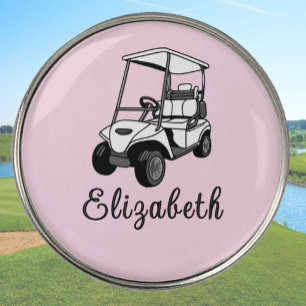 Black, White and Pink Golf Cart Personalized Name  Ball Marker