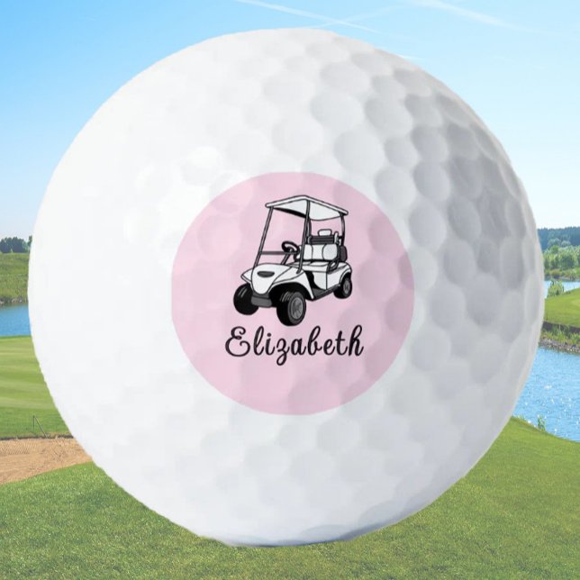 Black, White and Pink Golf Cart Personalized Name  Balls (Creator Uploaded)