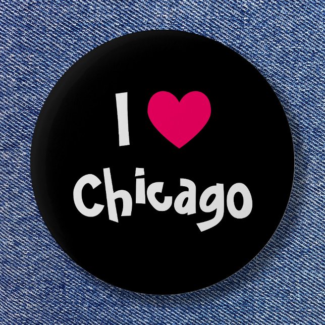 Black White and Pink Heart I Love Chicago Button (I Love Chicago Button)