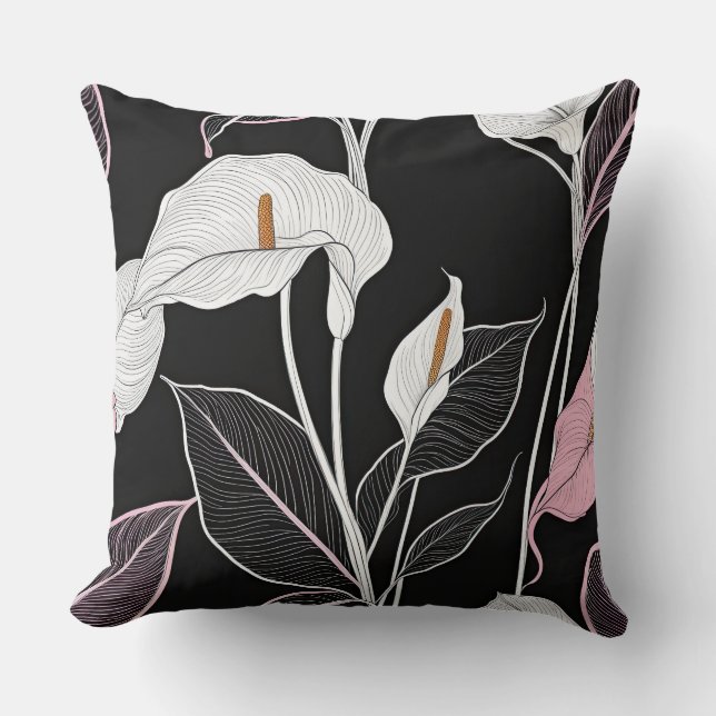 Black, white and Pink Lilies Throw Pillow (Front)