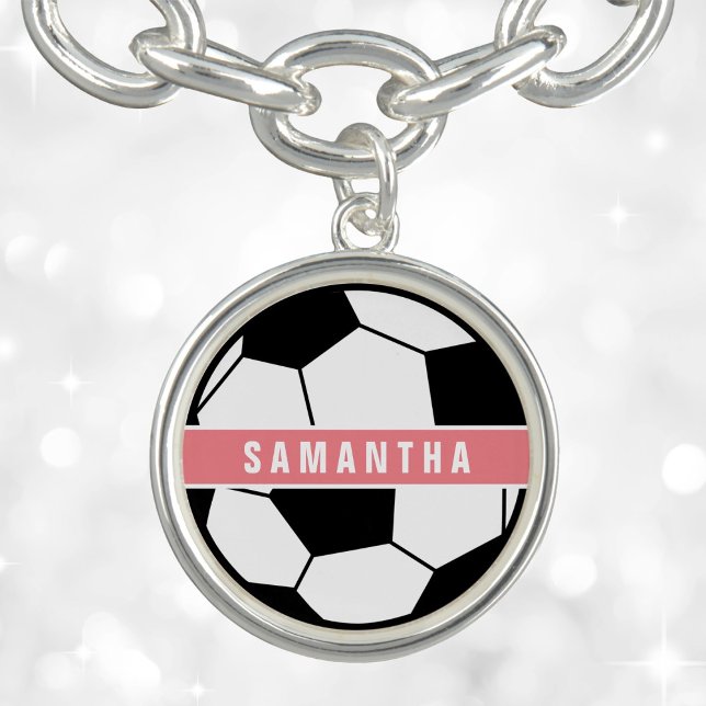 Black White and Pink Modern Sporty Soccer Monogram Bracelet (Creator Uploaded)