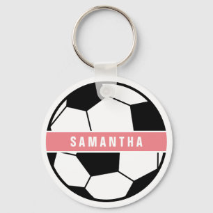 Black White and Pink Modern Sporty Soccer Monogram Keychain