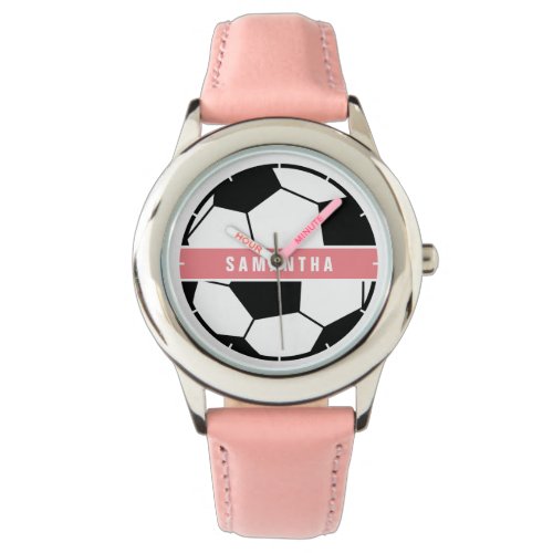 Black White and Pink Modern Sporty Soccer Monogram Watch