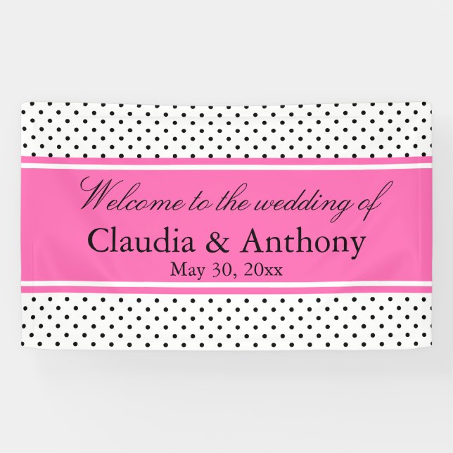Black, White and Pink Polka Dot Wedding Banner (Horizontal)